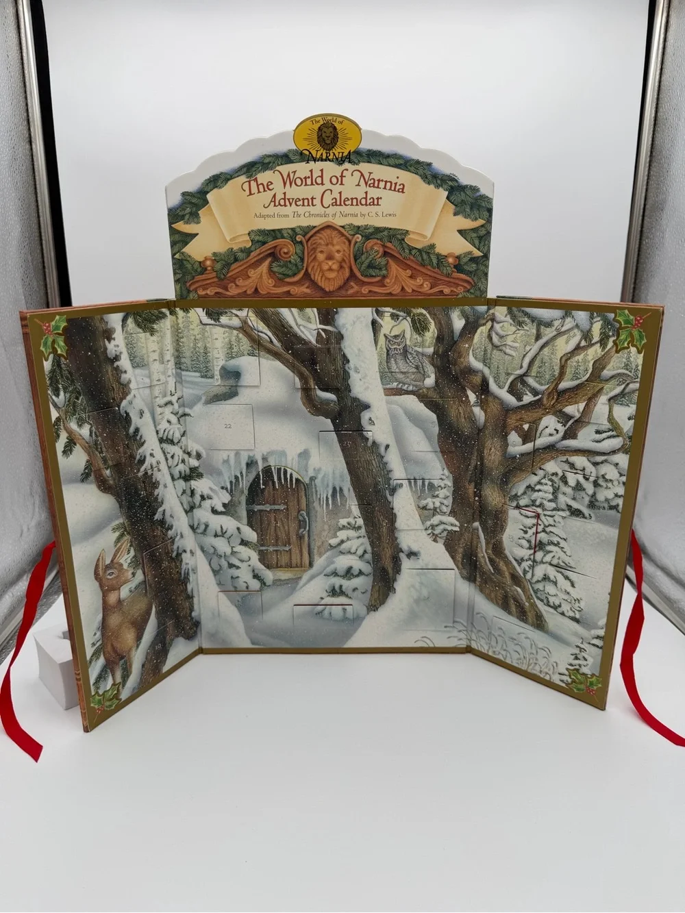 Narnia Woodland Door Advent Calendar Wall Decor with Red Ribbon